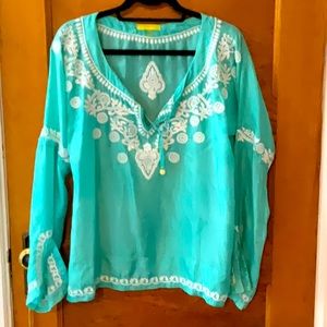 Jack Rogers Turquoise Silk Boho Tunic XS
